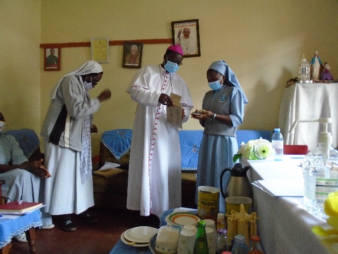 The Ordinary of Lira Diocese Rt. Rev Bp. Sanctus Lino Wanok during the handover of leadership from Sr Demmy Frances to Sr. Leocadia. The Ordinary of Lira Diocese Rt. Rev Bp. Sanctus Lino Wanok during the handover of leadership from Sr Demmy Frances to Sr. Leocadia.